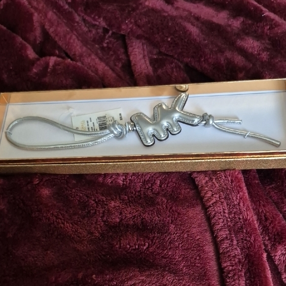 Michael Kors Silver Metallic MK Logo Charm Keychain - Picture 4 of 6